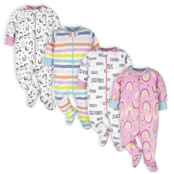 Onesies Brand baby-girls 4-pack Sleep 'N Play Footies Multi Pack 3-6 Months Pink Unicorns
